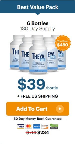 TheyaVue 6 bottle package with antioxidants and vitamins for eye protection